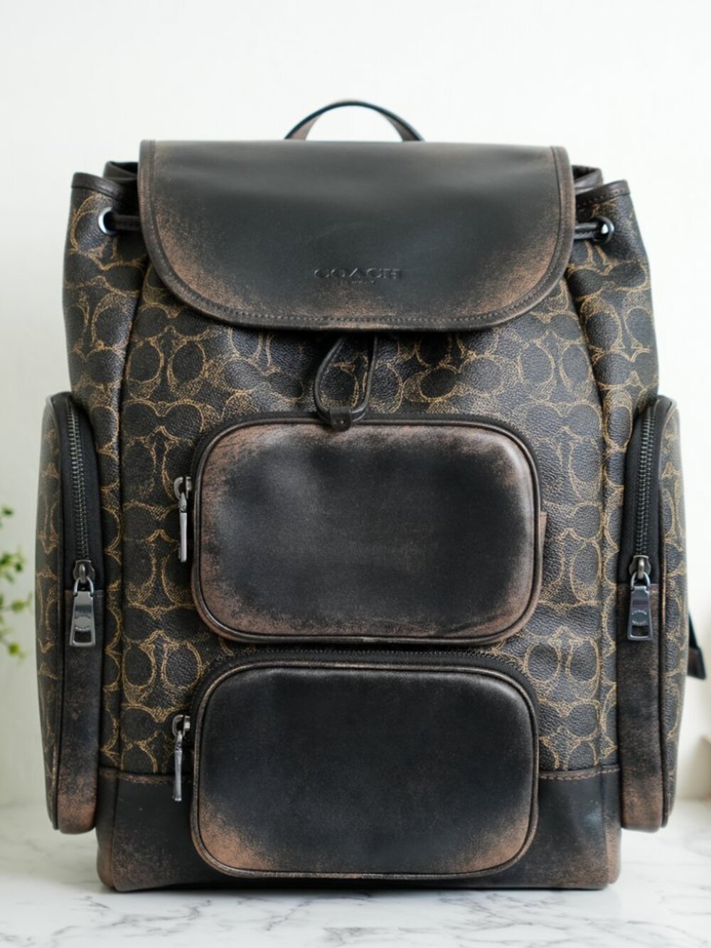 Coach CDY56 Finn Backpack In Loved Signature Canvas Gunmetal/Brown NWT
